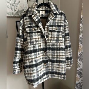 Women’s Universal Thread Oversized Wool Blend Plaid Button Coat Jacket Size M